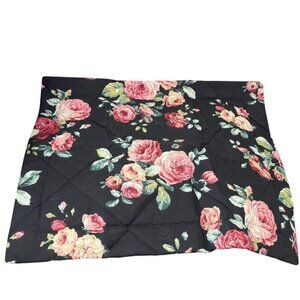 Cabbage Rose Floral Pillow Sham Quilted Black Pink Cotton Blend Pillowcase NEW